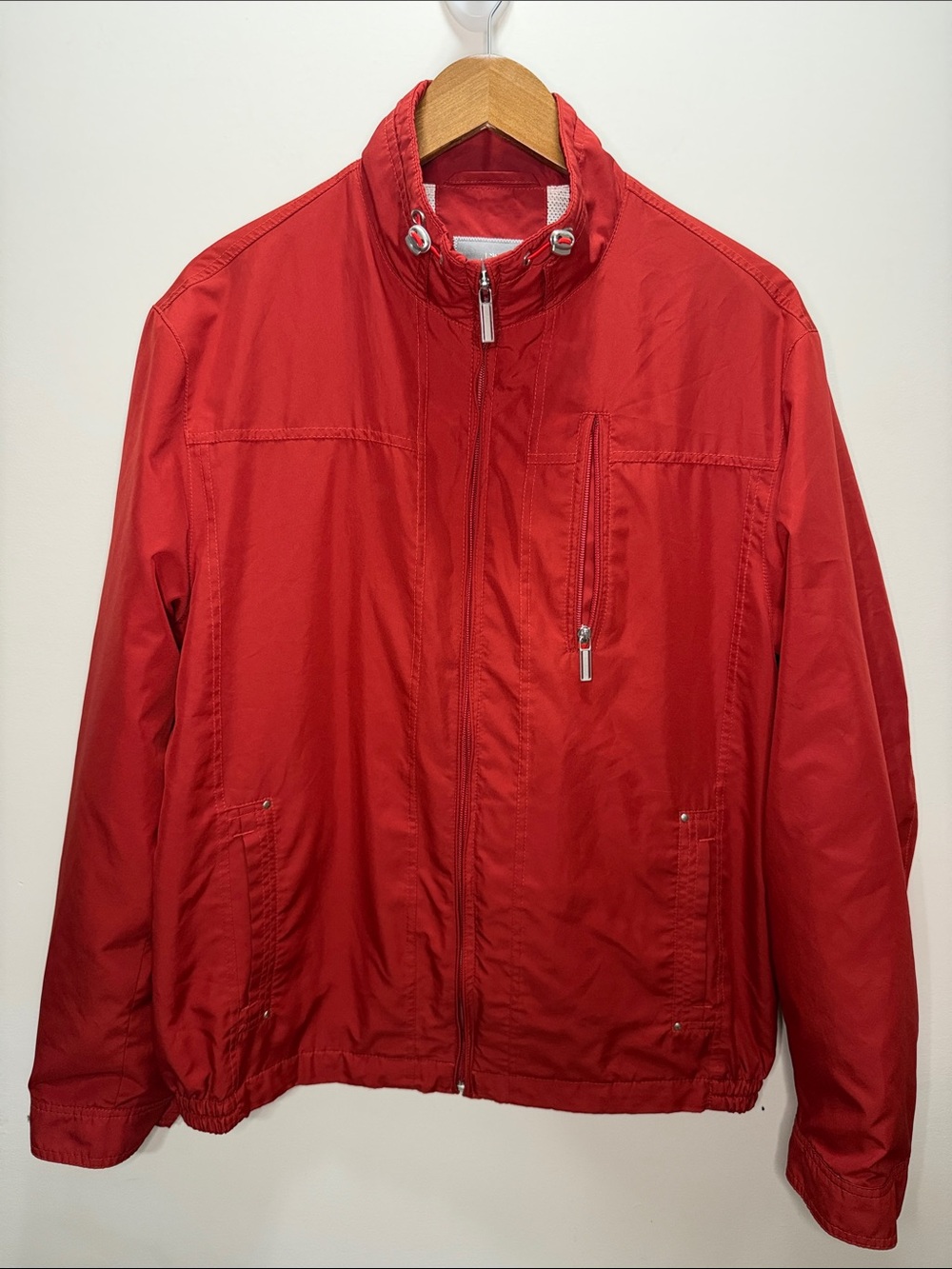 Y2K Bugatti Men's Burgandy Red Windbreaker Jacket Size L 28x25